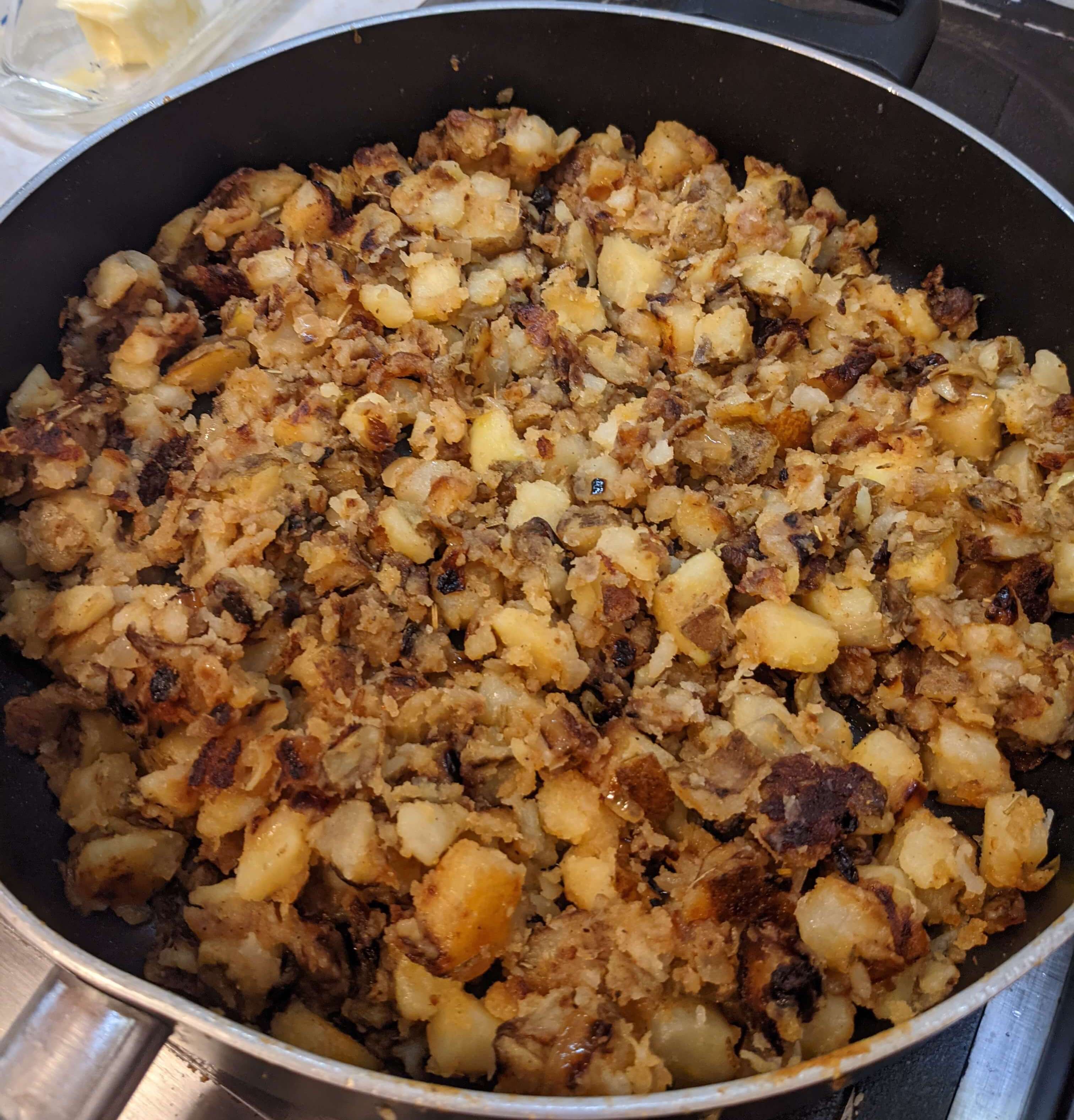 Breakfast potatoes in a skillet